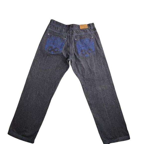 Dmax Jeans Mens 34x32 Blue Denim Baroque Embroidered Pockets Streetwear Y2K Goth - Picture 1 of 16